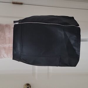 Express Size 2 Black Faux Leather Mini Skirt, Silver Zipper, NEW with Tag